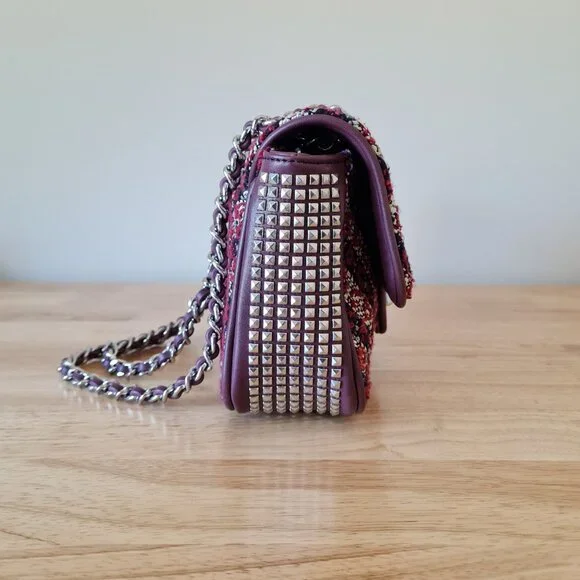 Karl Lagerfeld Agyness Tweed Crossbody Flap NWOT Convertible Wine Navy Luxury - Picture 10 of 16